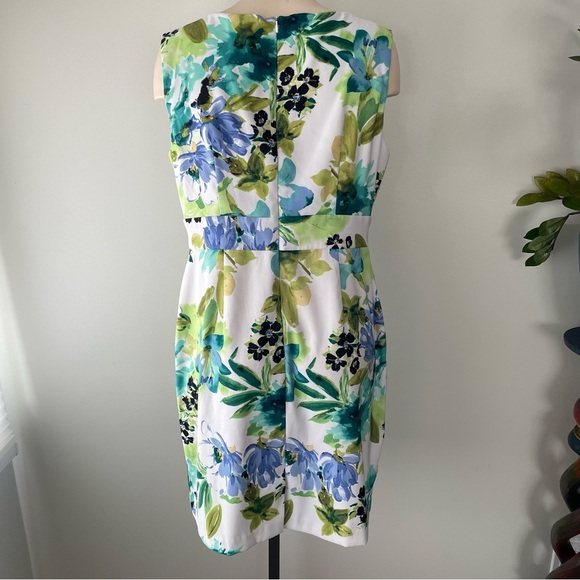 Laura Petites Floral Midi Dress Sleeveless White Blue Turquoise Size 14 - Picture 2 of 8